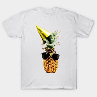 Funny pineapple wearing black aviator style sunglasses and party hat T-Shirt